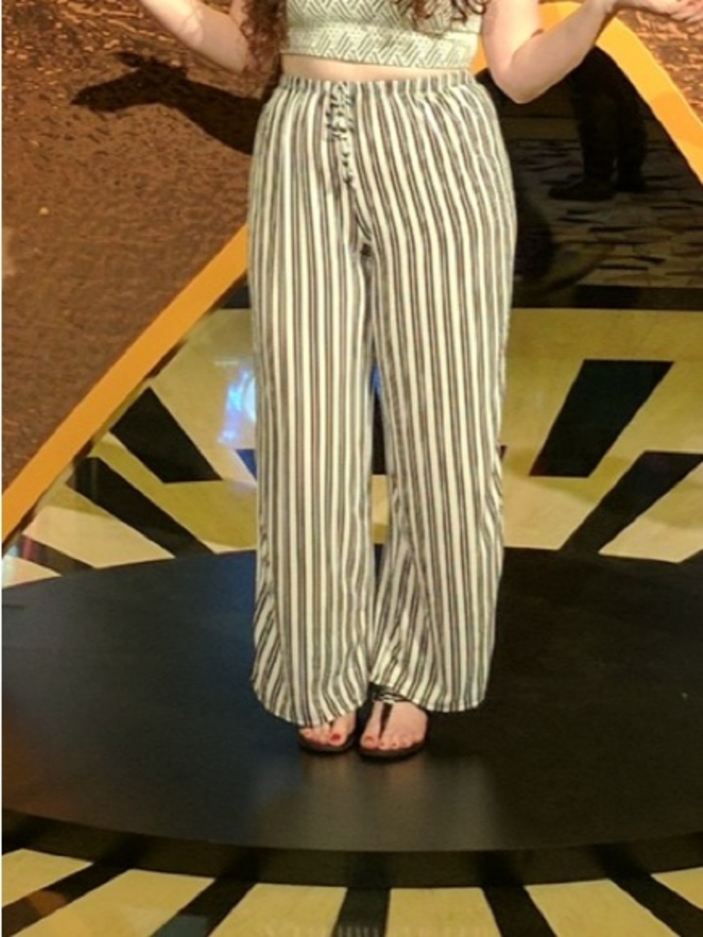Striped Wide-Leg High-Waist Pants in Black & White